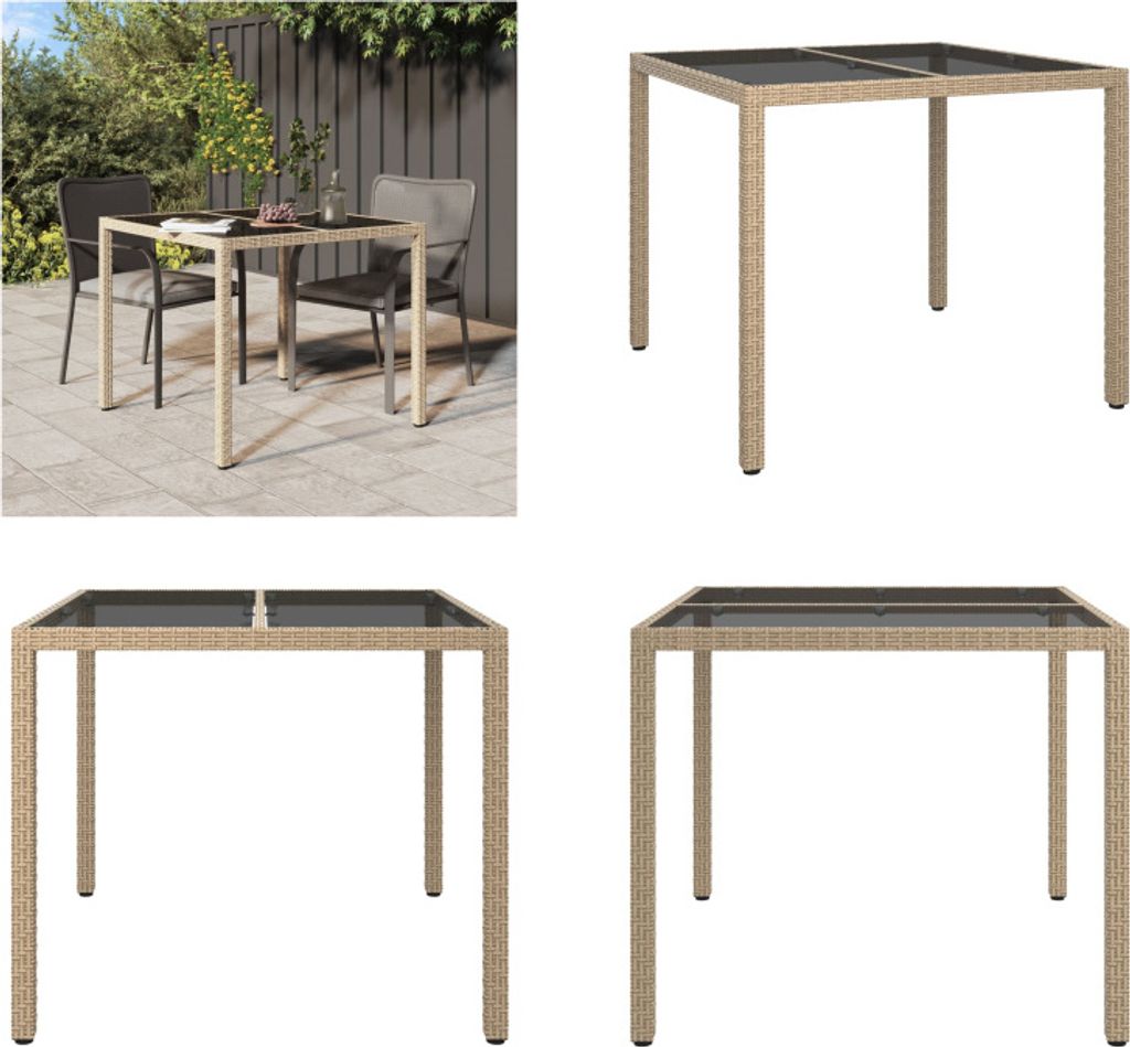 vidaXL Gartentisch 90x90x75 cm Gehärtetes Glas Poly Rattan Produktbild 