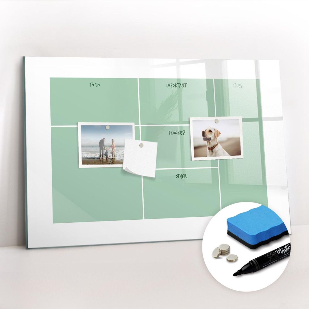 Magnetpinnwand Memoboard - Zubehörsatz - Schwarzer Marker + Schwamm + Magnete - 60 x 40 cm - Büroorganisator