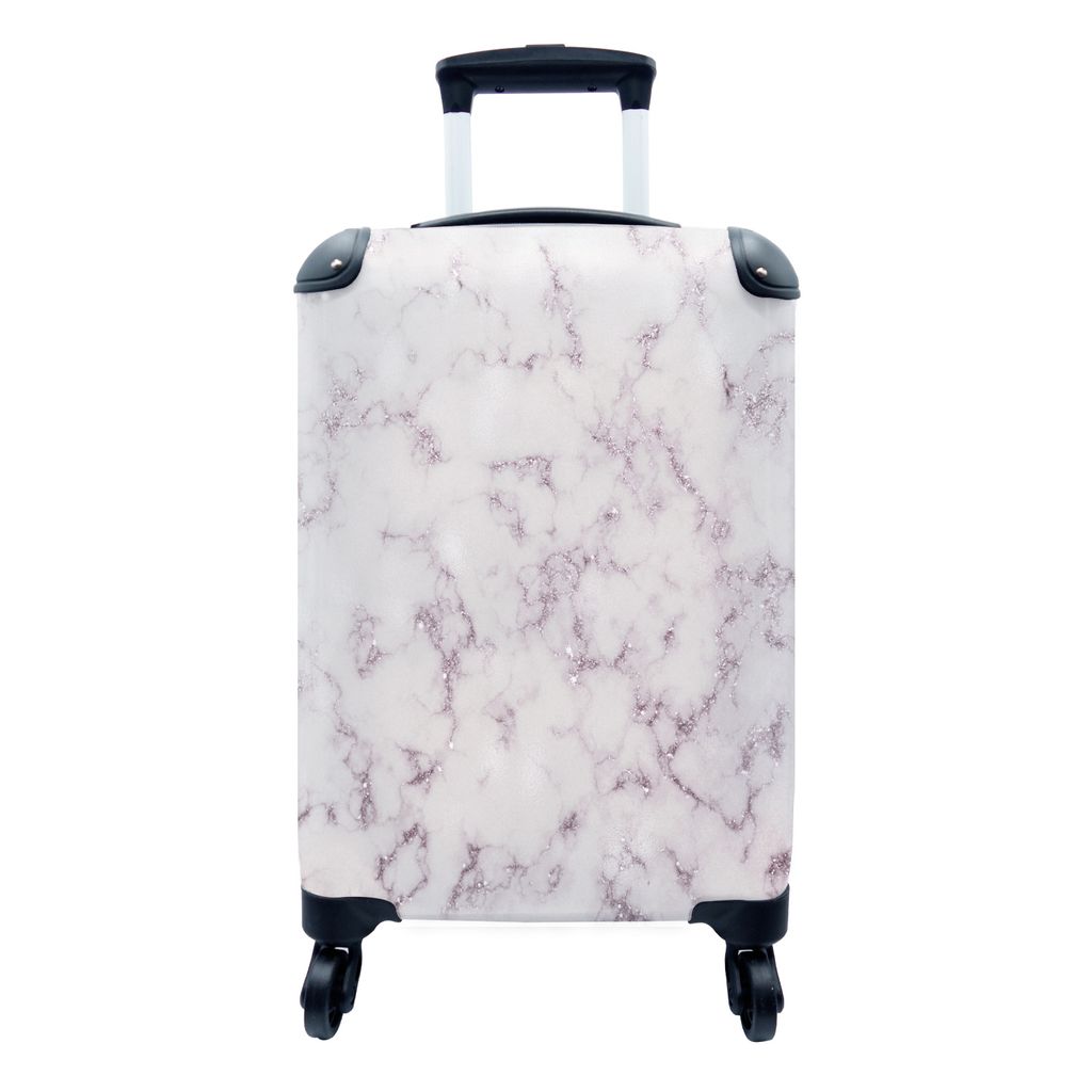 MuchoWow Koffer Handgepäck Trolley Rollkoffer Kleine Reisekoffer mit 4 Rollen - Marmor - Weiß - Glitter - Cabin Size < 55x40x23 cm & 55x40x20 c...