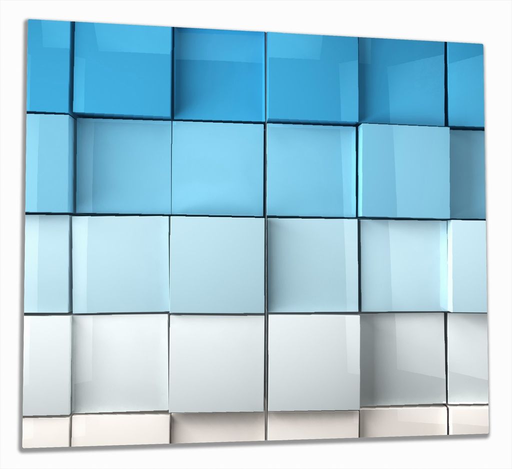 Wallario Herdabdeckplatte aus Glas, Größe 60 x 52 cm 2-teilig, Motiv Blau-weiße Kisten Schachteln Muster