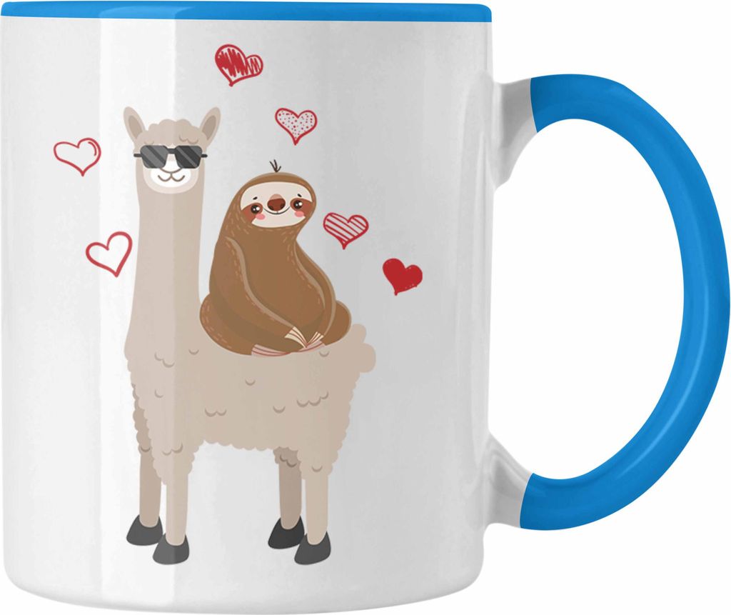 Trendation - Lustige Faultier Llama Grafik Tasse Geschenk Frauen Kollegin Geschenkidee Lustig (Blau)