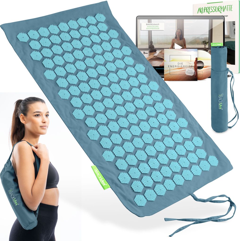 BACKLAxx Akupressurmatten Set To-Go "Original", Akupunktur Matte mit Stacheln zur Massage und Entspannung von Nacken und Schulter, Massagematte ...