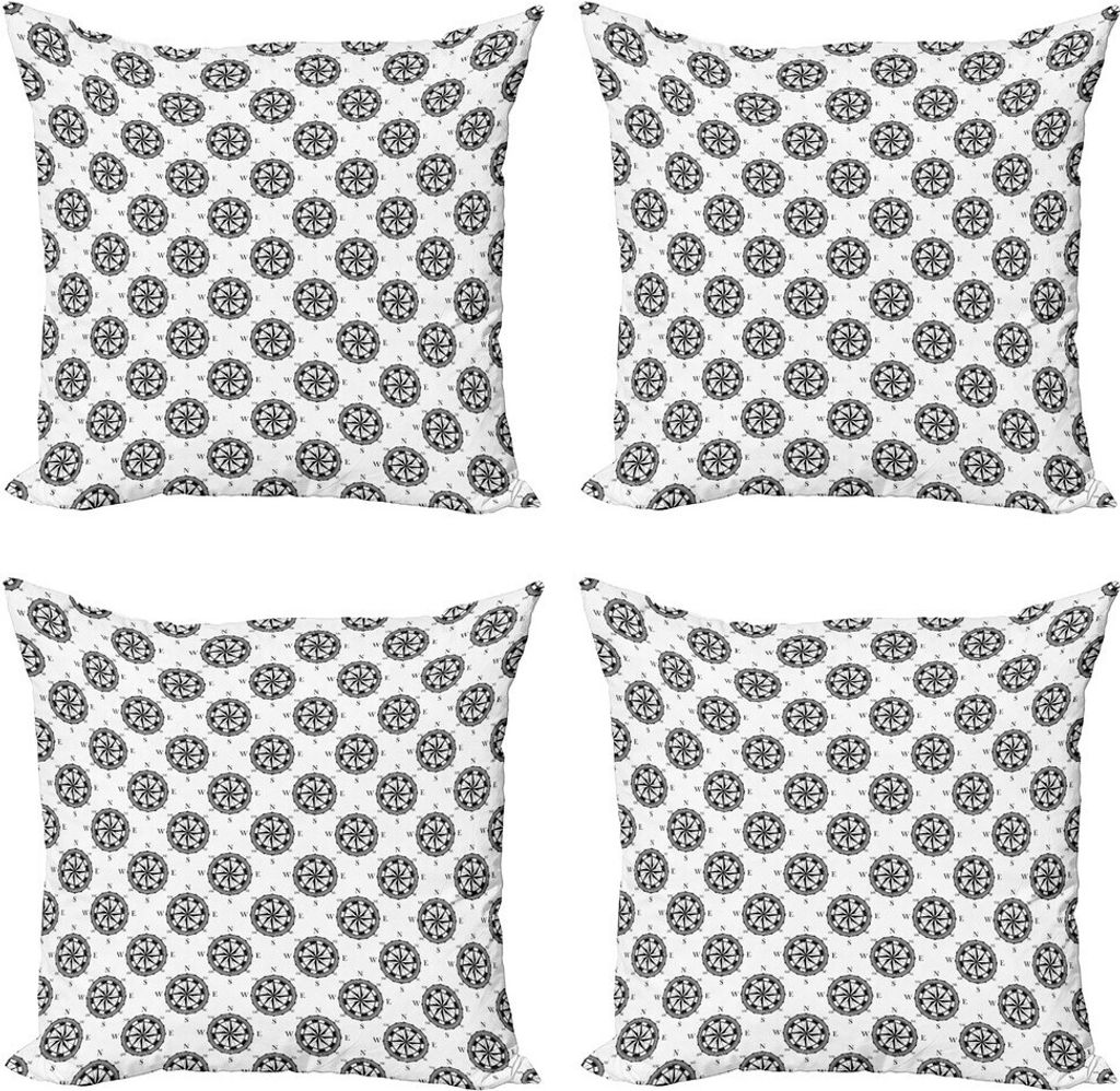 ABAKUHAUS Kompass Kissenbezug Set (4 Stück), Vintage Exploration, Moderner Doppelseitiger Digitaldruck, 60 cm x 60 cm, Schwarz-Weiss