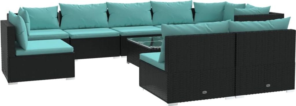 vidaXL 10-tlg. Garten-Lounge-Set mit Kissen Poly Rattan Schwarz