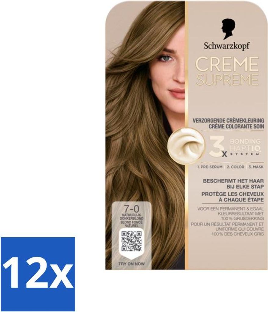 Schwarzkopf - Haarfarbe - Creme Supreme 7-0 - Natur Dunkelblond - 245g - Vorteilspack - 12 Stücke