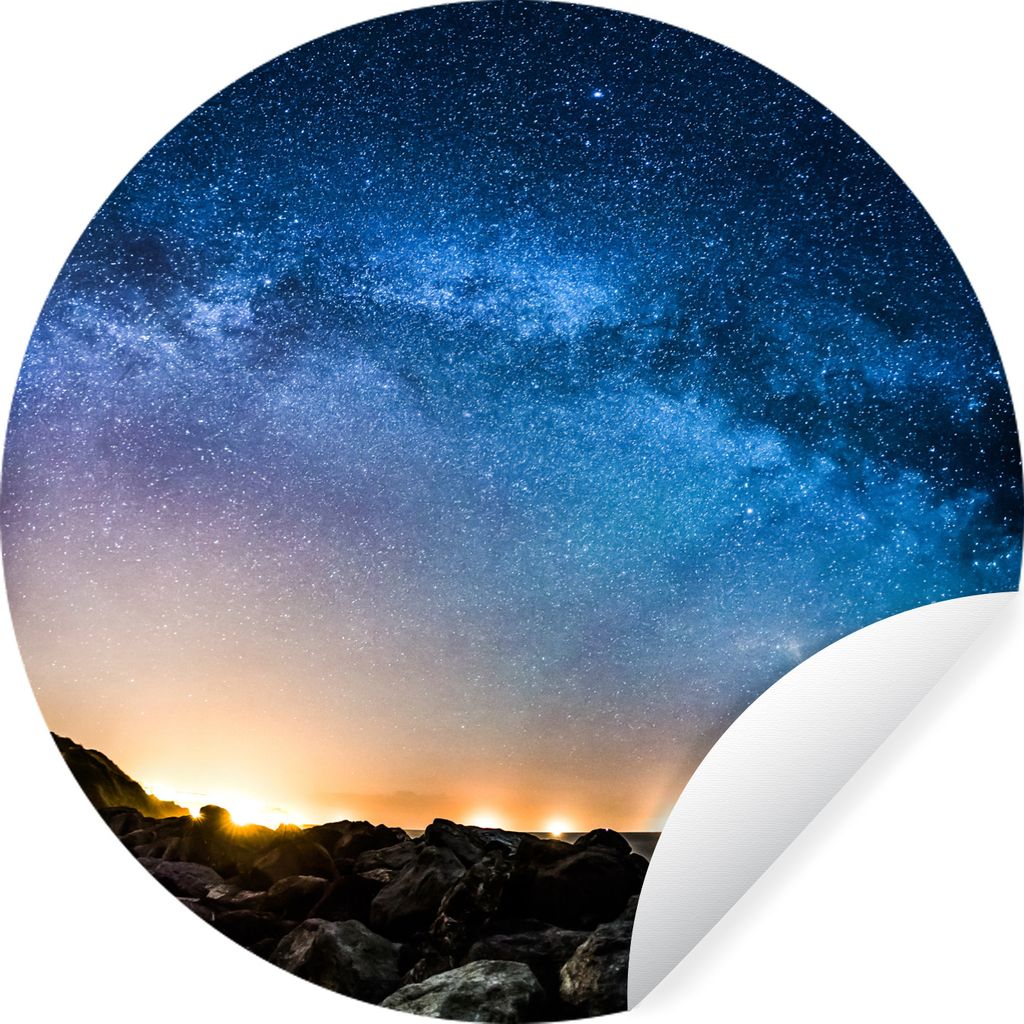 MuchoWow Runde Wandtattoo - Wandsticker Tapete Aufkleber Galaxie - Universum - Sonne - Jungen - Mädchen - Kinder Ø 80 cm Selbstklebend und Repo...