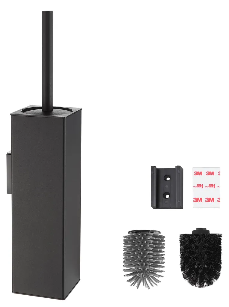 Brosse de toilettes en silicone carrée et son support mural en métal