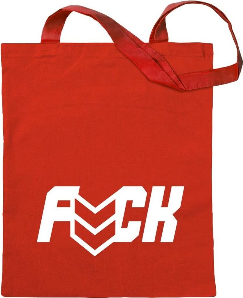 Kiwistar - Baumwolltasche - rot - Fuck - Tragetasche Stoffbeutel Umhängetasche langer Henkel