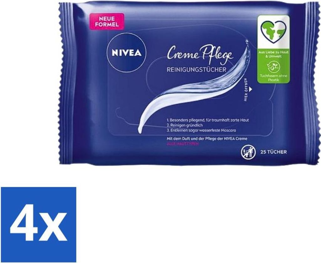 Nivea - Gesicht - Reinigungstücher - Cremepflege - 25 Tücher - Vorteilspack - 4 Stücke
