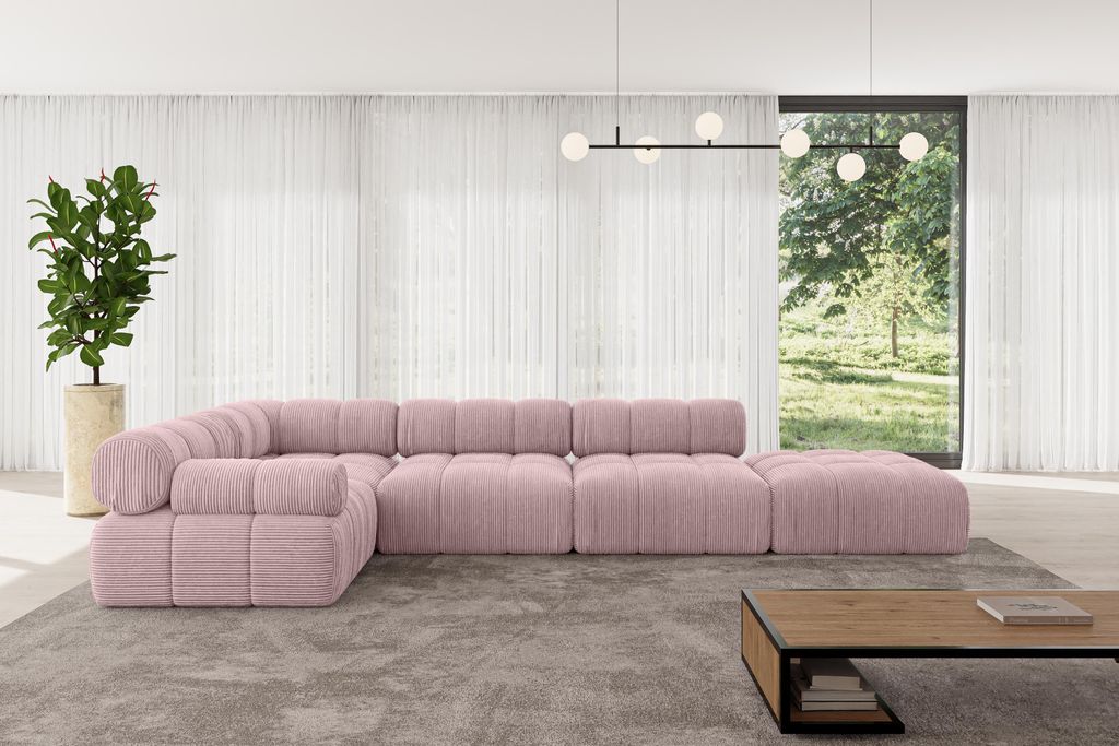 ALTDECOR Modulares Sofa Ecksofa in L-Form - Felto-L2 - 380x190x70 cm Rosa Corner modular Sofa Eckcouch Couch Wohnlandschaft Cauchsofa Polstersofa