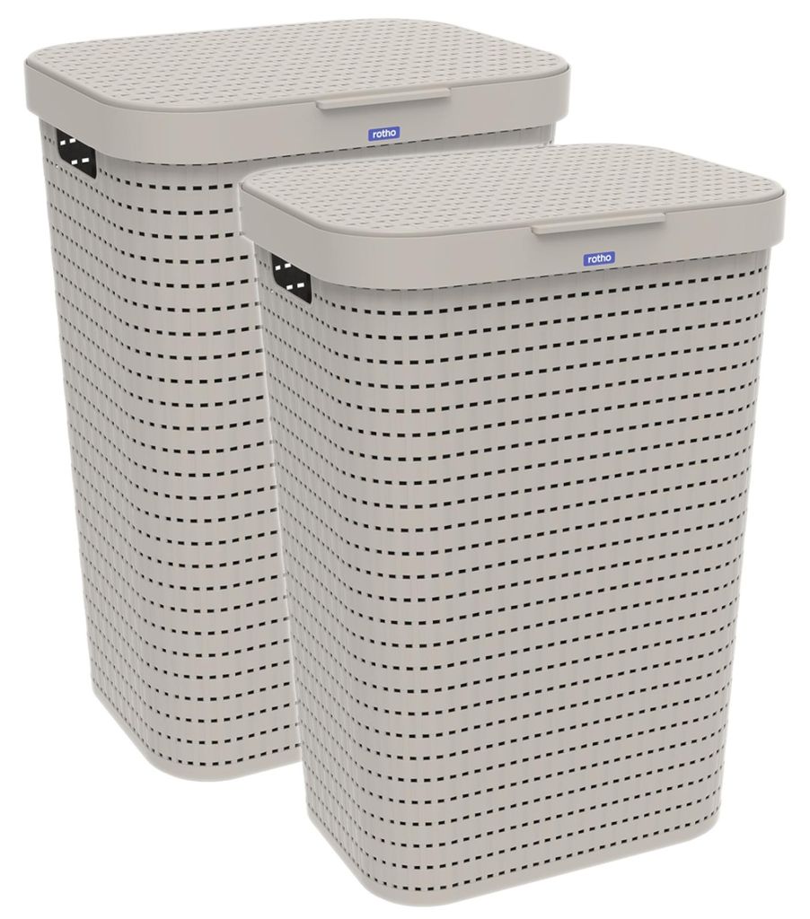 Rotho 2er-Set Wäschesammler 55 L Country  - Wäschekorb groß Produktbild 