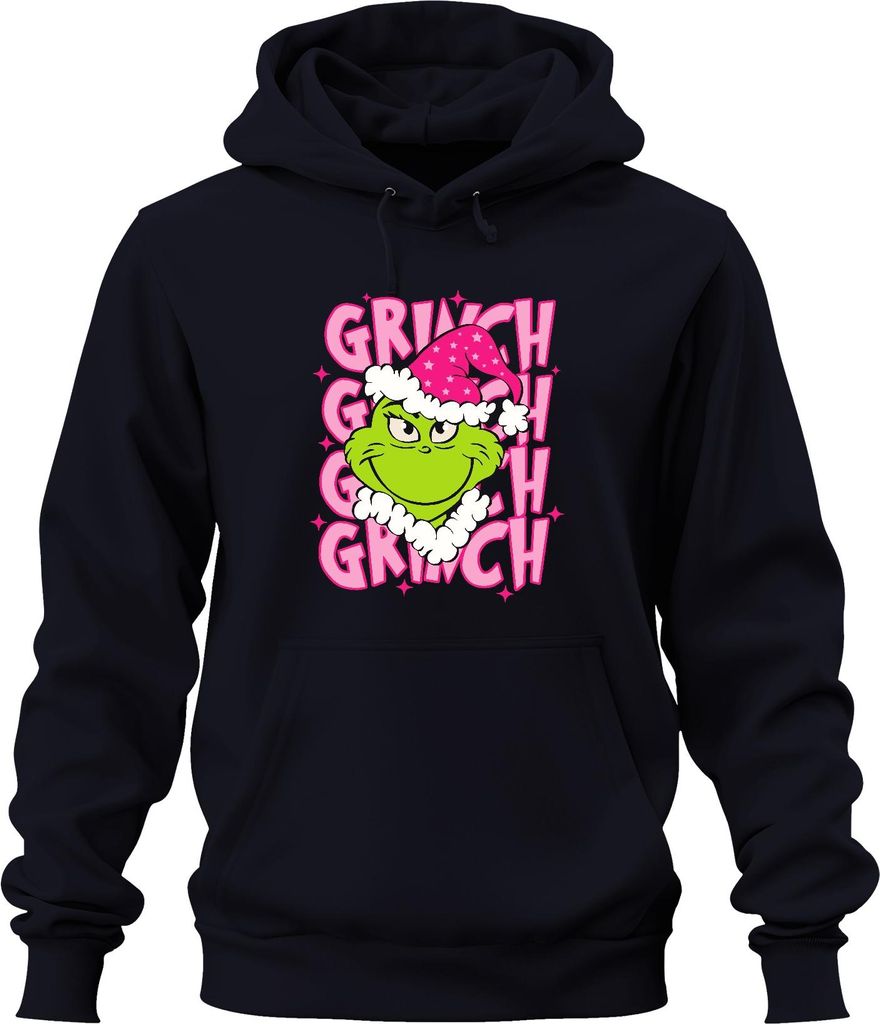 Grinch Weihnachten frech Geschenk grün rosa Santa Hut Retro Uni Hoodie Kapuzenpullover, Navy, M