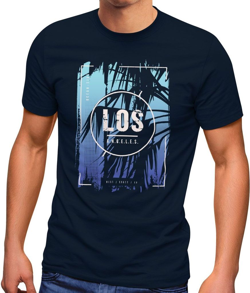 Herren T-Shirt Los Angeles Retro 80er Style Palmen USA Amerika Sunset Boulevard Fashion Streetstyle Neverless navy-blau XS