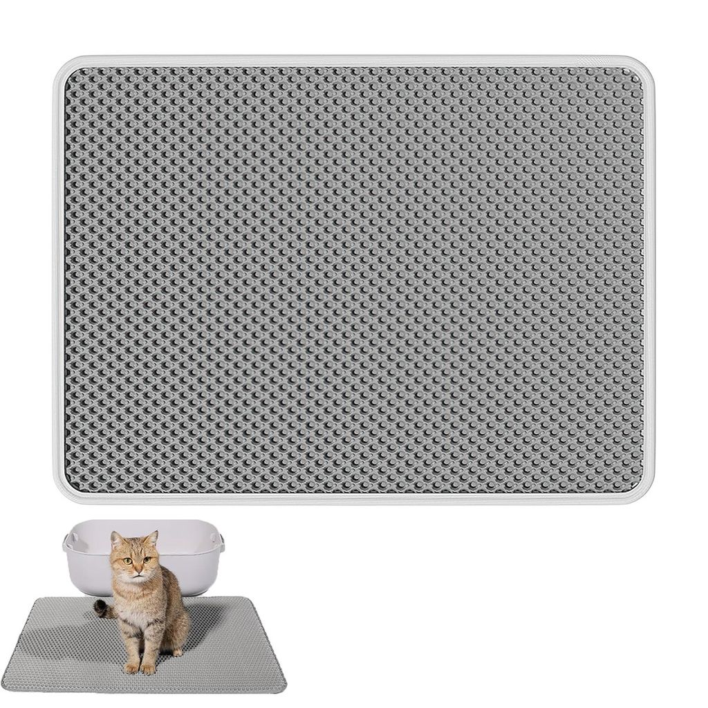 Katzenstreumatte,EVA Katzentoilette Matte doppellagig,90*60cm,wasserdicht, rutschfest, pflegeleicht,für Katzen & Hunde,grau