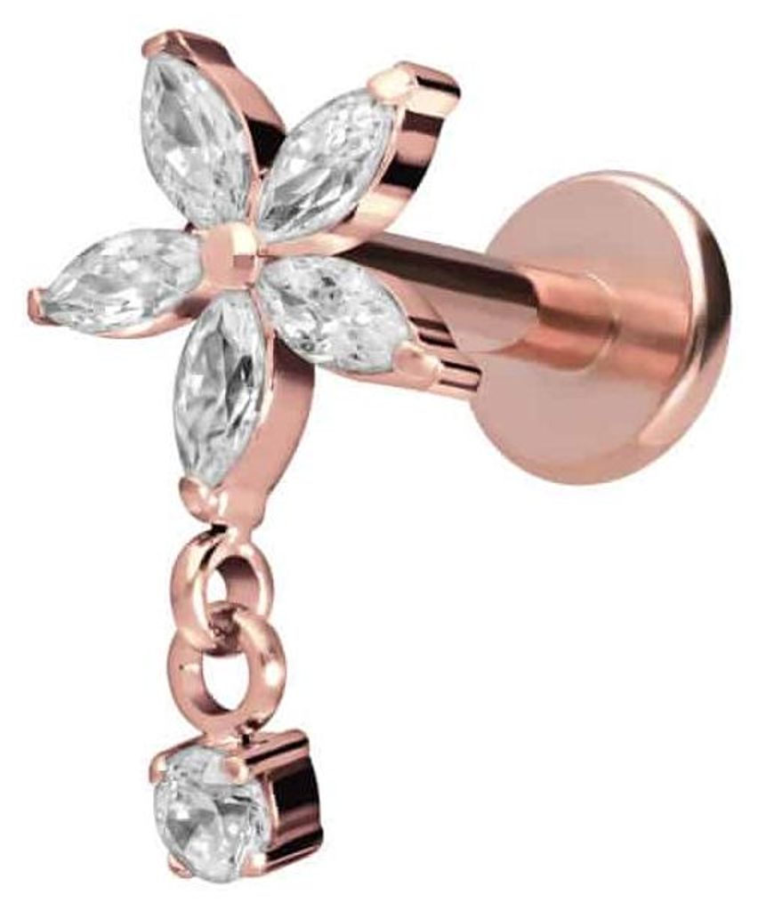 Ohrpiercing, Nasenpiercing Titan Labret mit Innengewinde KRISTALLBLUME + KRISTALL RoséGold Stablänge: 8mm | Stabstärke: 1,6mm