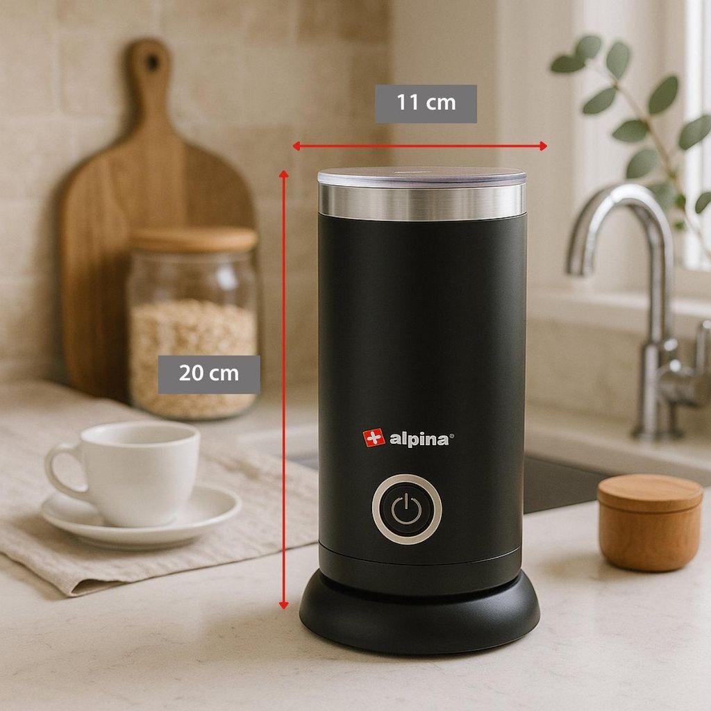 alpina Milchaufschäumer Elektrisch 300ml - Milchschäumer 450W - Kalt- und Heißmilchaufschäumer bis 65°C - mit Antihaftbeschichtung