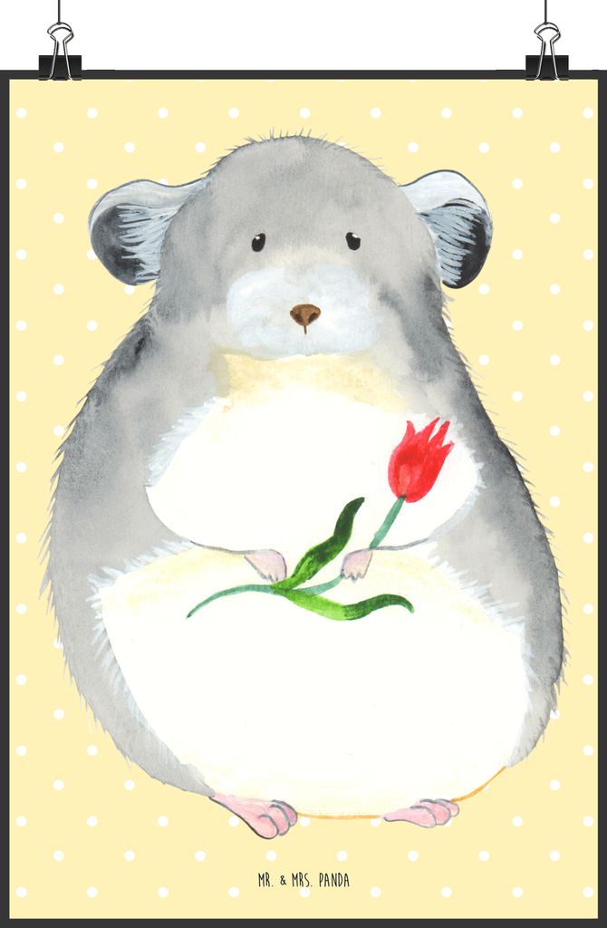 Mr. & Mrs. Panda Bild Chinchilla Blume DIN A1 - Gelb Pastell - Geschenk, wanddeko, Chinchillas, Kummer, Chaos, Liebeskummer, wandkunst, Büro, Wand...