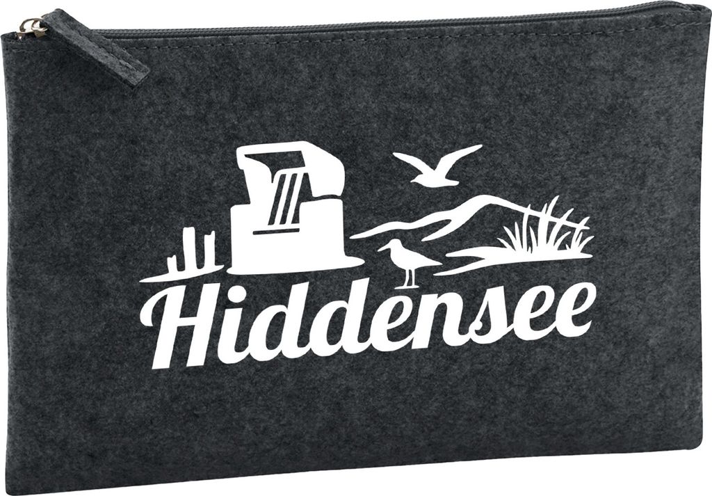 Huuraa Kulturbeutel Hiddensee Strandmotiv 1 Liter Charcoal Filz Kosmetiktasche Geschenkidee