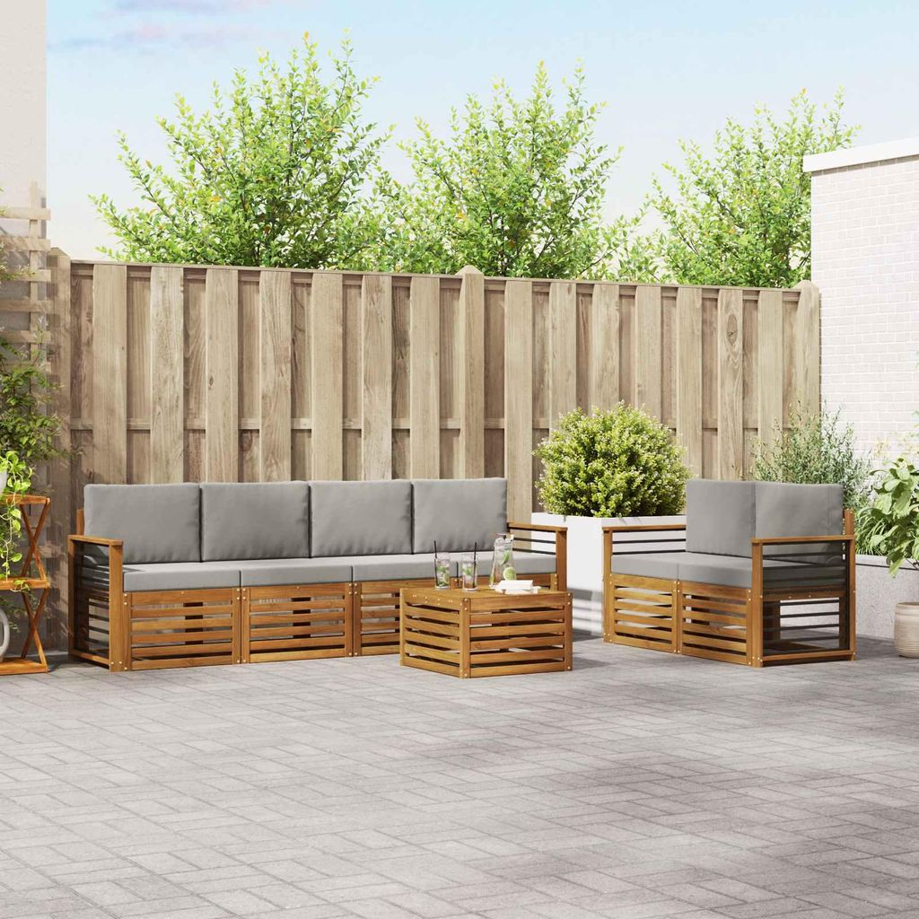 "Neues Produkt" Sofagarnituren - CLORIS - Terrassen-Sofa - 7 pcs - Natürlich und Hellgrau Massivholz Akazie - Modern Gartensofas V1749