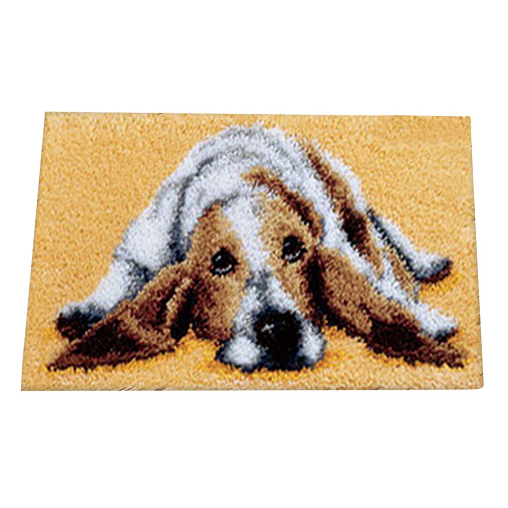 Erwachsene oder Anfänger 50 cm Latch Hook Kits hund Runde Formteppich Knüpfteppich Knüpfset Knüpfpackung zum Selber Knüpfen Teppich für Kinder 