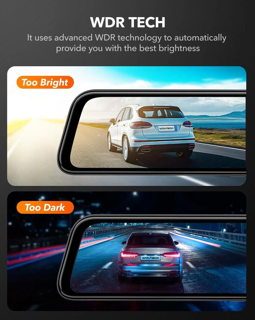 G840S Spiegel Dashcam - 4K Front + 1080p Rückfahrkamera - 30,5 cm IPS Touchscreen - 170° Weitwinkel - GPS - Nachtsicht - Ohne Hardwire-Kit - Schwarz