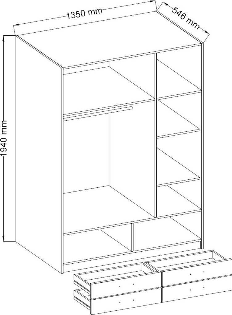 Kleiderschrank Garderobe STELLO buche 135cm breit Schrank Produktbild 3