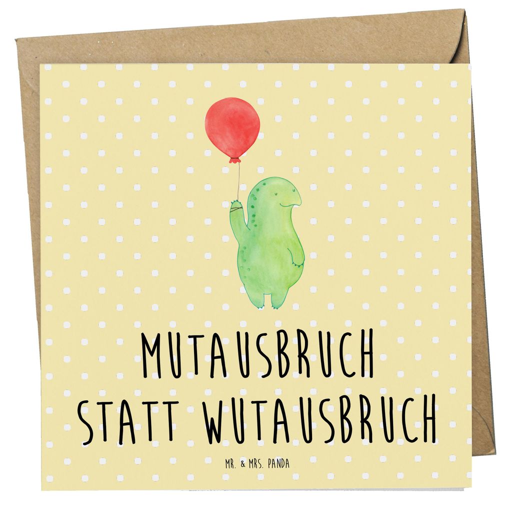 Mr. & Mrs. Panda Grußkarte Schildkröte Luftballon - Gelb Pastell - Geschenk, faltkarte, doppelkarte, Glückwunschkarte, Motivation, Motivationssp...