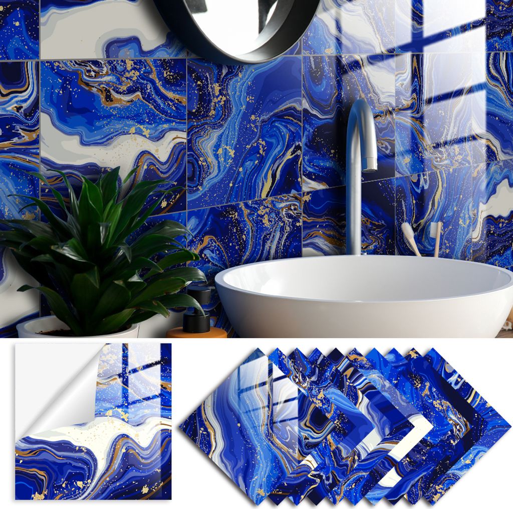 COOL-i Fliesenaufkleber, 10 stück PVC Fliesenaufkleber, mit Kristall Gesicht Fliesen Wasserdicht Ölfest Selbstklebende für Fliesen, Küche, B...