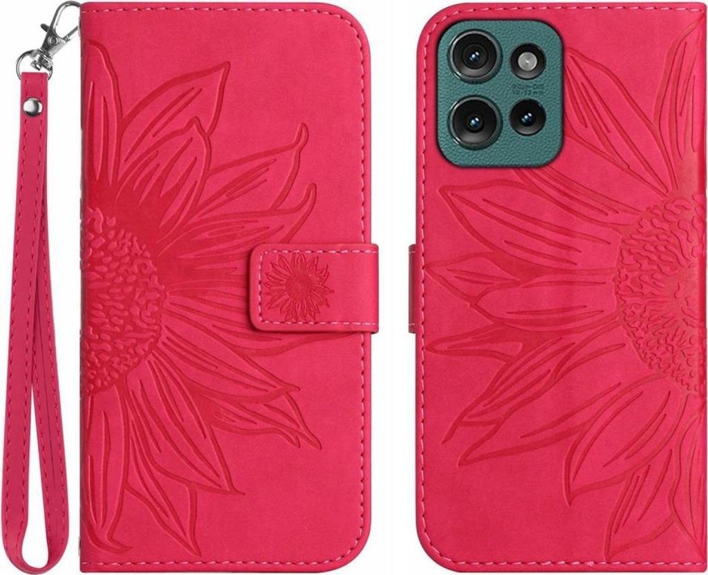 Motorola Edge 50 Neo Hülle - Coverup Sonnenblume Klapphülle mit Schlüsselband - Rosa