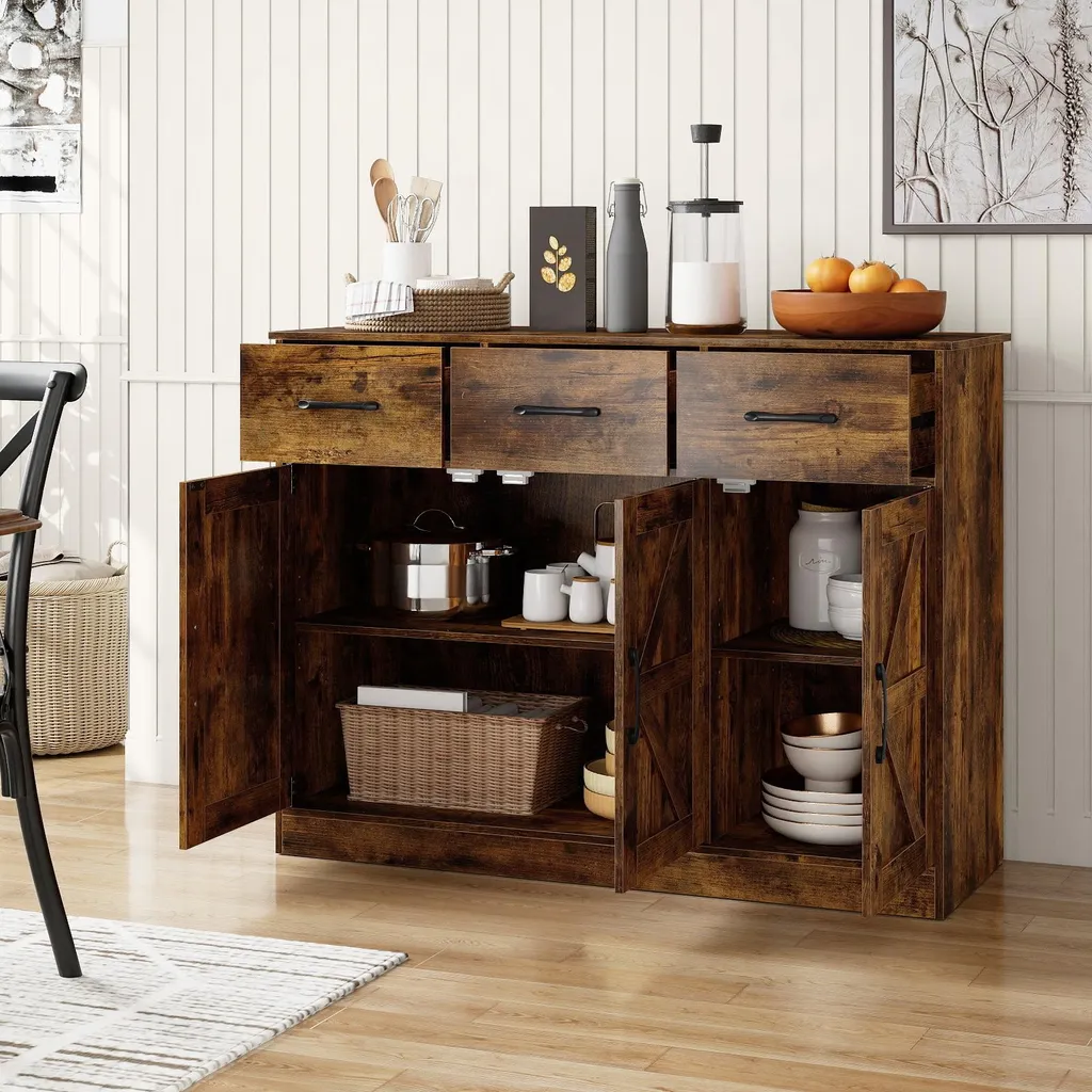 Meuble Bas de Cuisine pour Micro-Ondes et Vaisselle Buffet Pratique