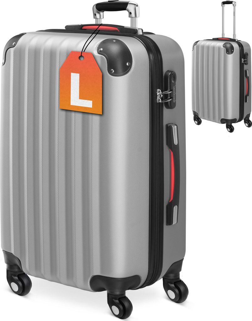 Valise rigide L argent 4 roues 360° Bagage poignée Image du produit 