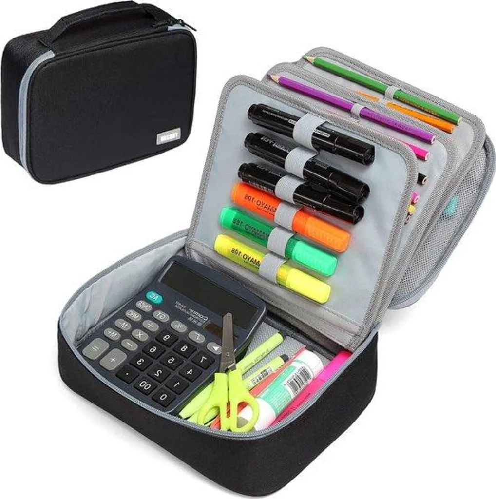 Trousse à Double Compartiment Grande Capacité Noire pour Stylos et Feutres