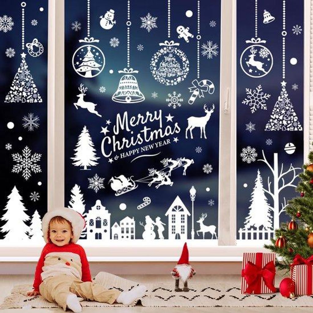 Zweckmäßige selbstklebende Weihnachtsfensterdekoration, Weihnachtsfensterstickers, weiße Schneeflocken, Fensterdekoration, große Größe