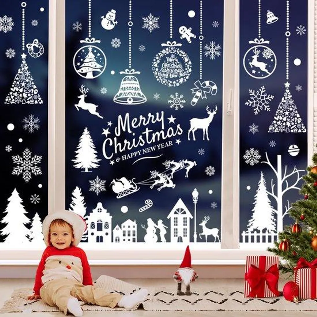 Décoration de Noël pour Vitres : Stickers Flocons Blancs Autocollants XL