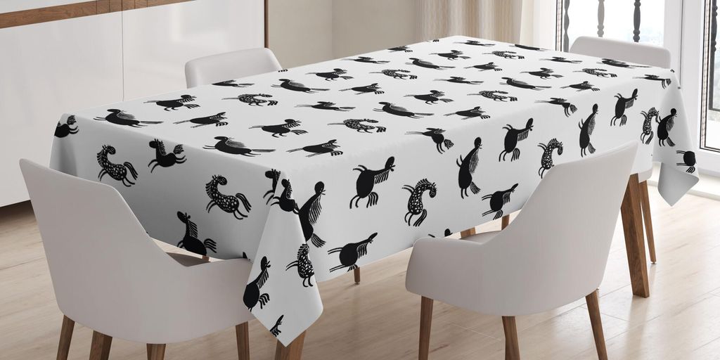 ABAKUHAUS Pferde Tischdecke, Gekritzel-Muster-einfarbige Zeichentrickfilm-Figuren des galoppierenden Trotten-galoppierenden Trottens, 140 x 240 cm,...