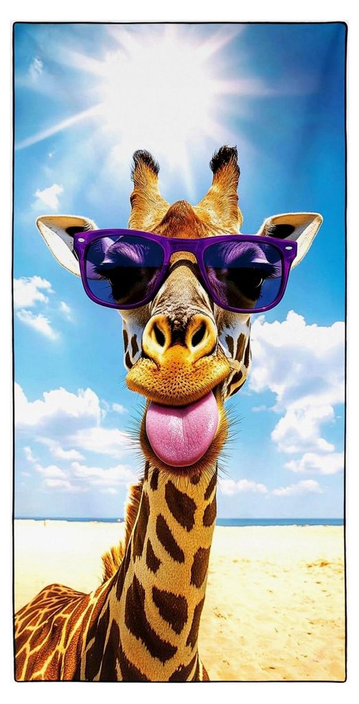 XXL Mikrofaser Strandtuch, leichtes Badetuch, schnelltrocknend, mit lustiger Giraffe, 180 x 90 cm