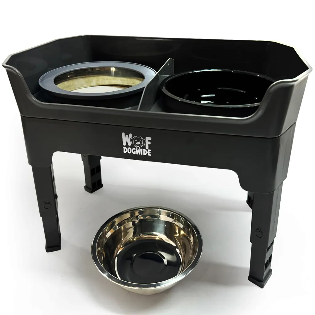 Double gamelle surélevée avec bols inox pour repas chat et chien XL