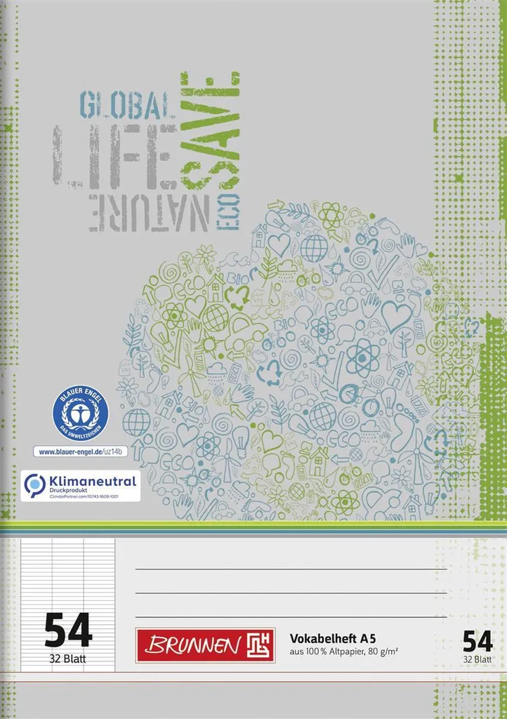 Cahier de Langues A5 pour Vocabulaire Linéature 54 BRUNNEN - Pack de 10
