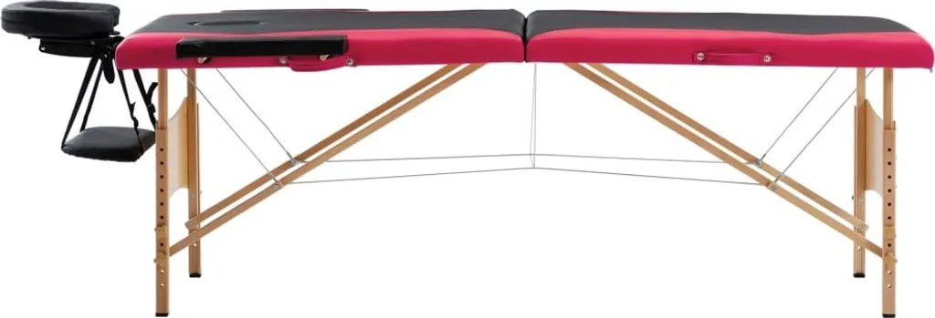 Table de massage portable 2 zones en bois noir et rose pour soins à domicile