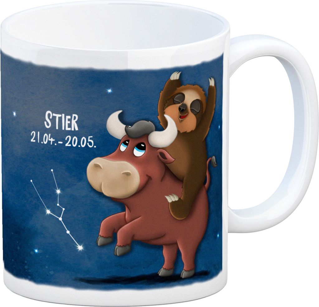 Kaffeebecher mit Faultier Sternzeichen Stier Motiv Becher Produktbild 