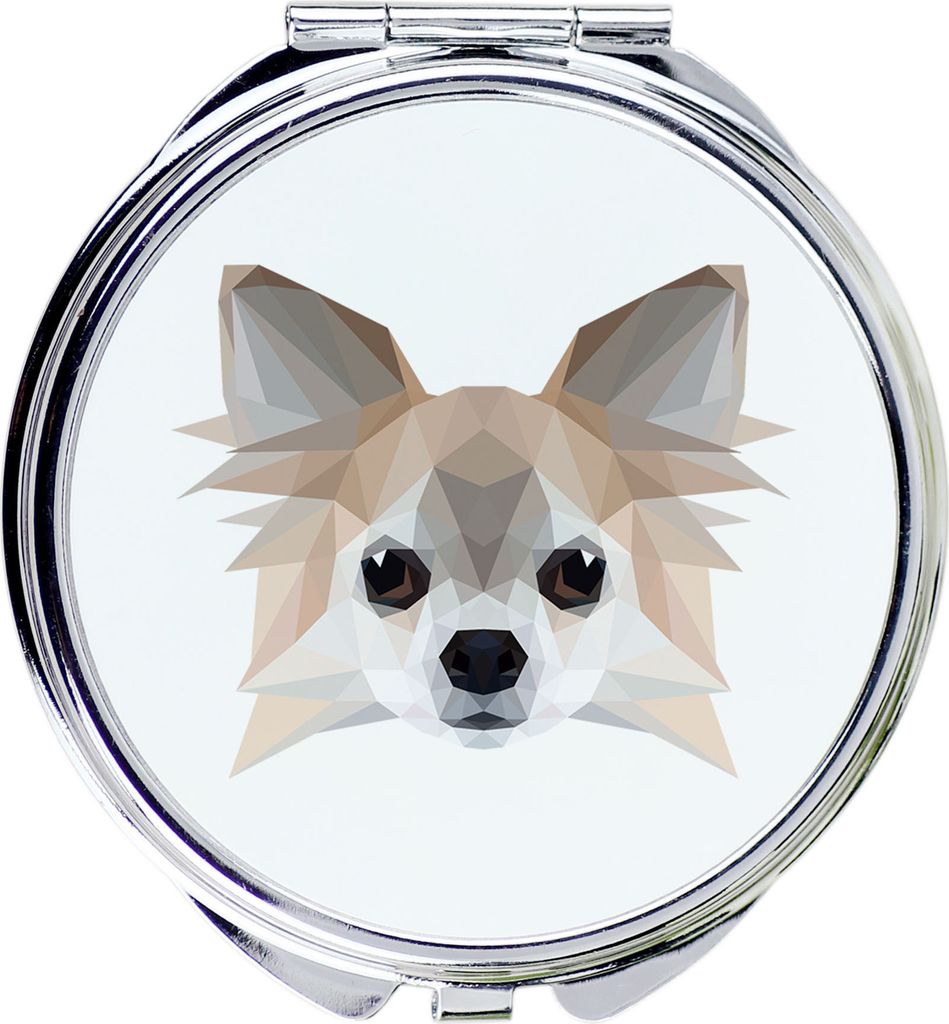 Chihuahua Langhaar - Spiegel mit Foto und geometrischem Aufdruck der Marke Art-Dog