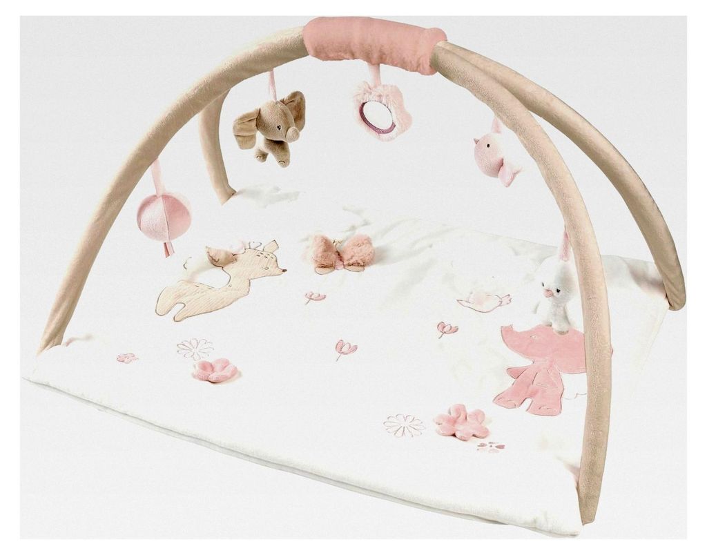 Krabbeldecke mit Spielbogen und verschiedenen Aktivitäten, ca. 70 x 80 cm, rechteckig, 100% Polyester, Beige