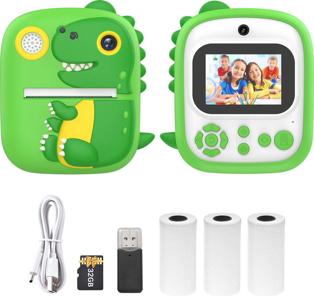 Tragbarer Mini-Fotodrucker fuer Kinder, 1080P-Sofortdruckkamera mit 1200 W, Doppelkameras, 2,4-Zoll-Bildschirm, unterstuetzt Musikwiedergabe und Sp...