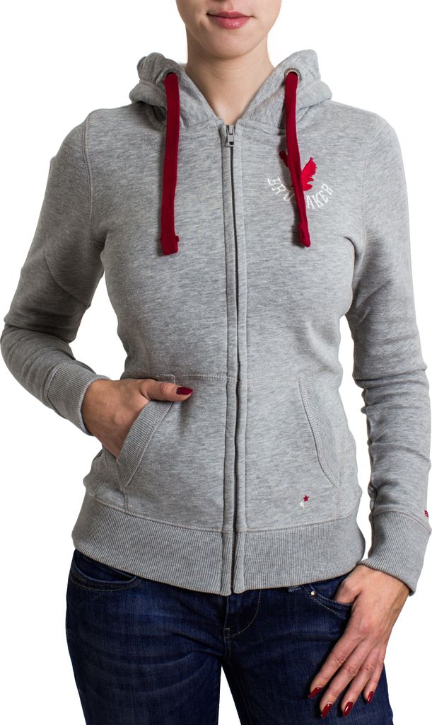 BRUBAKER Damen Sweatjacke mit Kapuze in Grau Bordeaux Gr. L