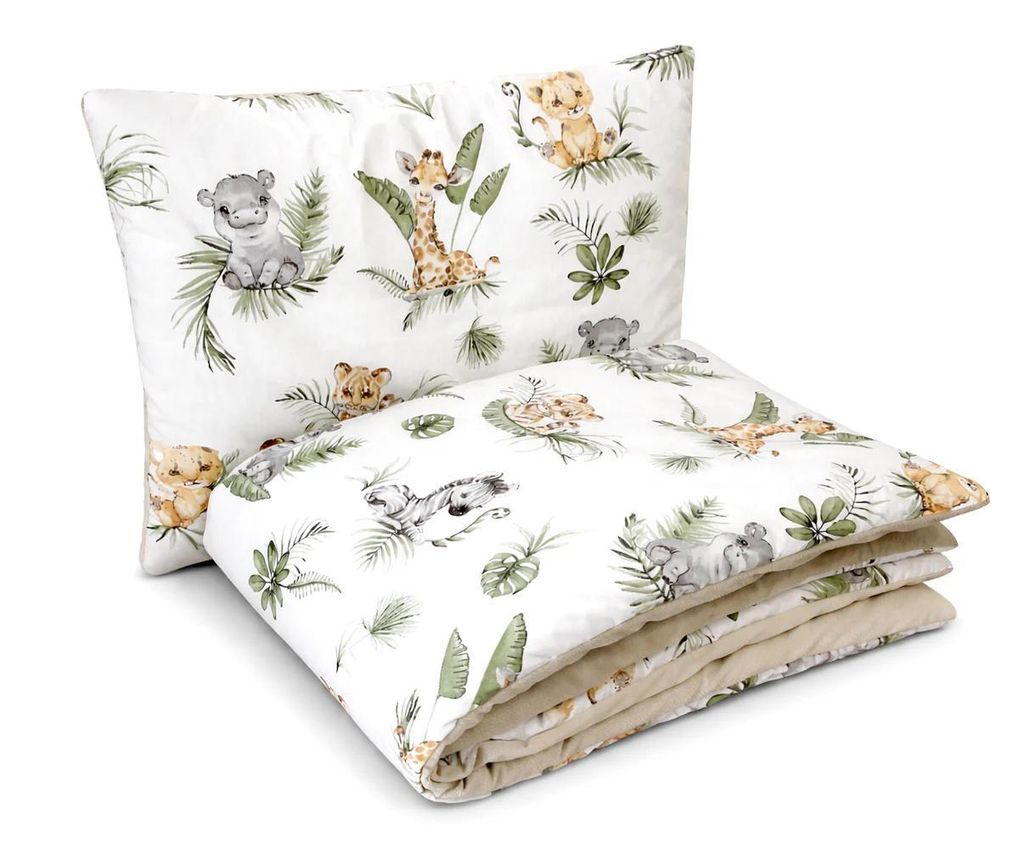 Babydecke 55x75cm + Babykissen 40x30cm für einen Gondelkinderwagen. | Safari und sand beige velvet