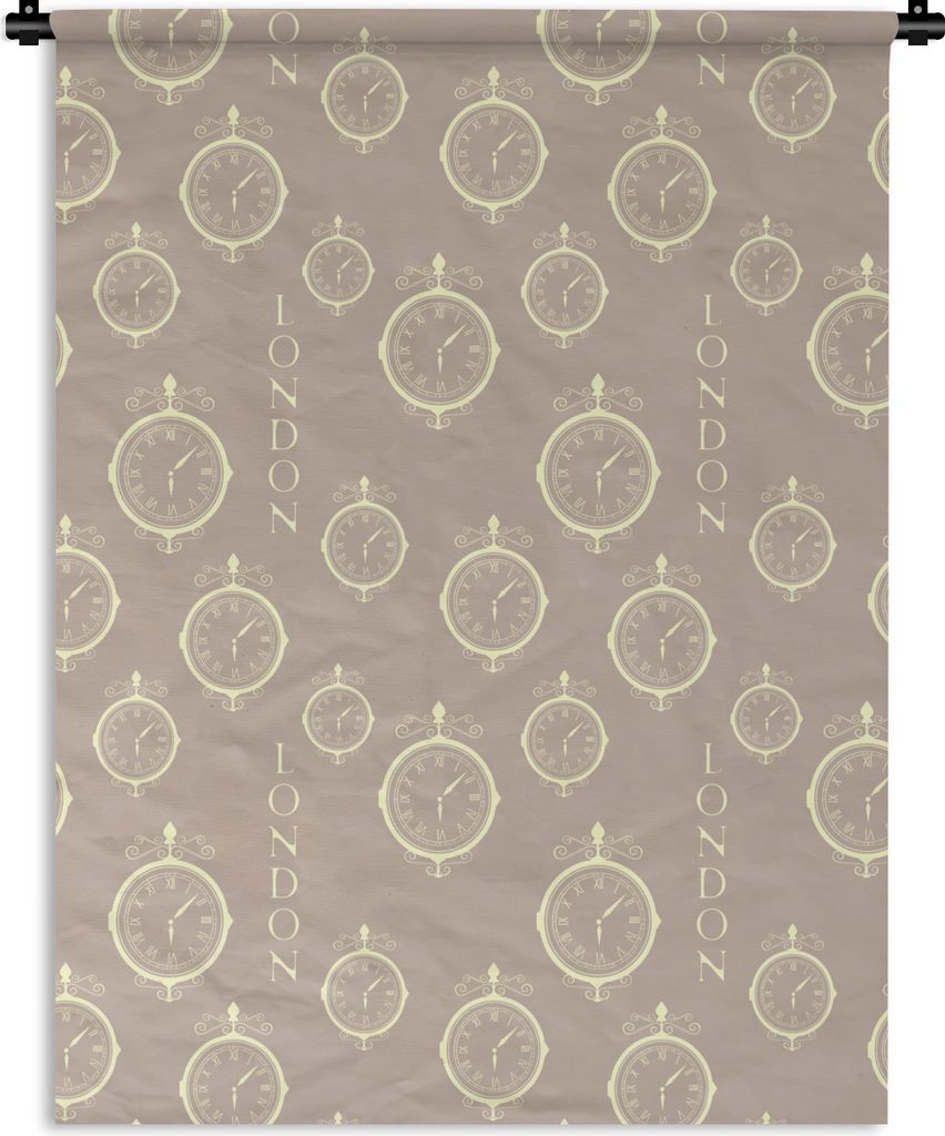 MuchoWow Wandteppich Wandbehang London - Uhr - Muster - Vintage 120x160 cm Tapisserie Dekoration Wandtuch - Wohnzimmer - Moderne