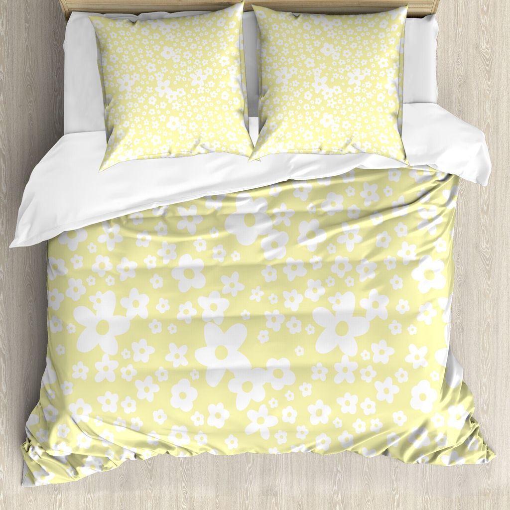 ABAKUHAUS Blumen Bettbezug, Frühlings-Gänseblümchen-Blüten, Milbensicher Allergiker geeignet mit Kissenbezügen, 155 cm x 220 cm - 80 x 80 cm, ...