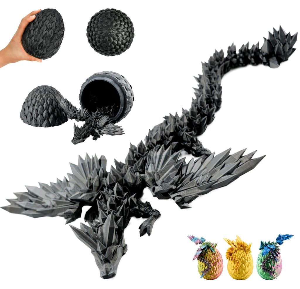 Figurine dragon ailé dans un œuf 3D 20 cm, dragon articulé, Image du produit 