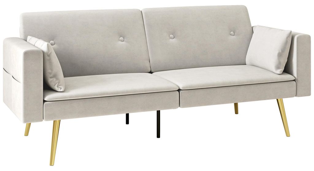 2-Sitzer Bettsofa. Verstellbare Rš¹ckenlehne. weiche Kissen. samtartiger Bezug. fš¹r Wohnzimmer. G?stezimmer. Beige