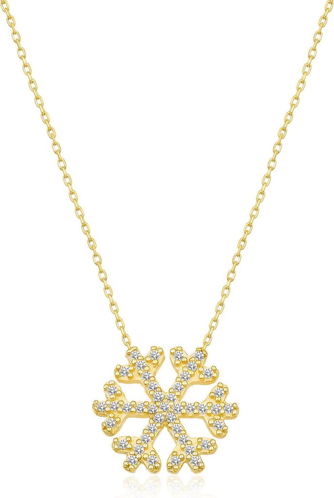 925 Silber Schneeflocke Kette Gold – Damen Halskette mit funkelnden Zirkonia Steinen